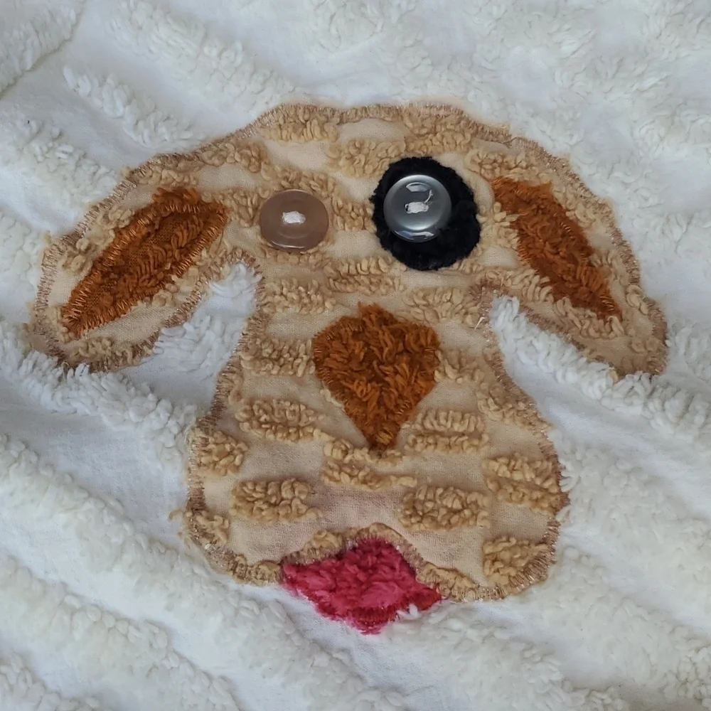 Handmade Chenille 2pc set Baby size 1 dog face nwot